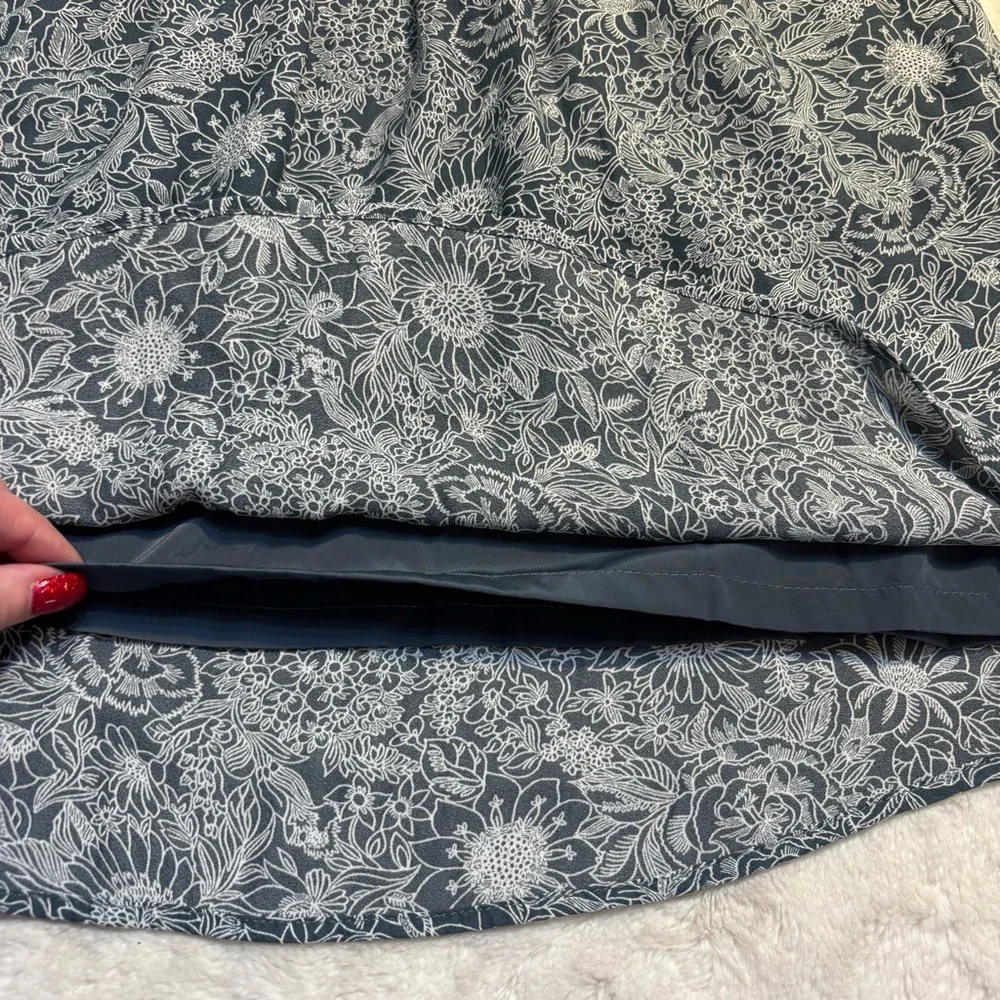 LOFT Mini Skirt Small Blue Grey Floral pattern in White Boho Lined Smocked Waist - Picture 4 of 13